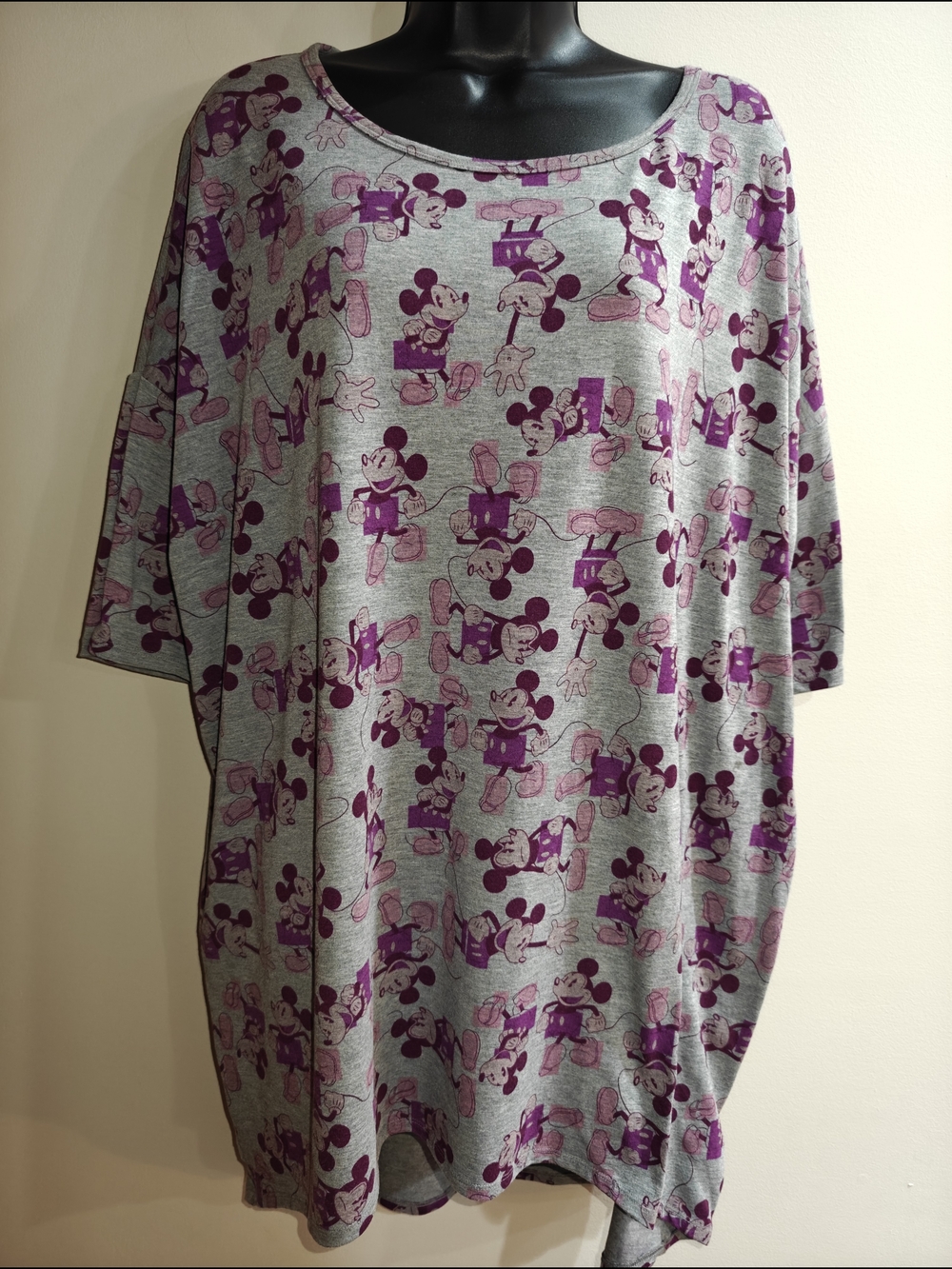 LuLaRoe Gray Short Sleeve Tee with Purple Mickey Disney Print